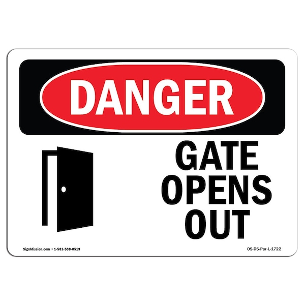 Safety Sign, OSHA Danger, 3.5" Height, Gate Opens Out, Landscape, 10PK